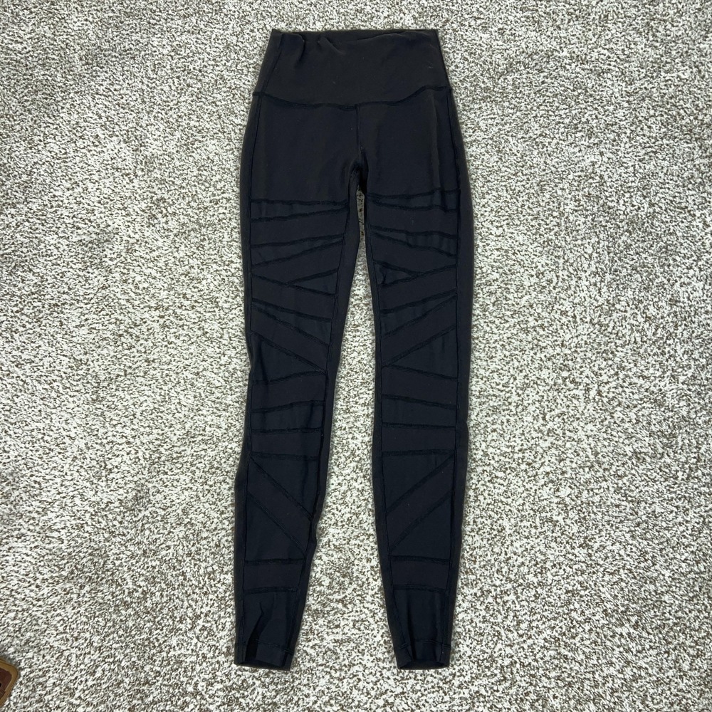 Lululemon Pants Womens‎ 4 Black High Rise Leggings Mesh Panel Yoga Gym Workout